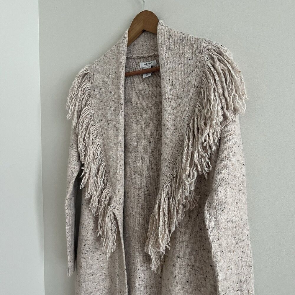 NWT Haute Hippie Fringe Collar Long Cardigan sz XS Beige Duster Boho 70s Western - Picture 4 of 8